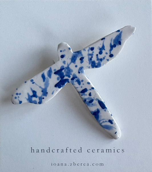 Blue Dragonfly - Porcelain brooch
