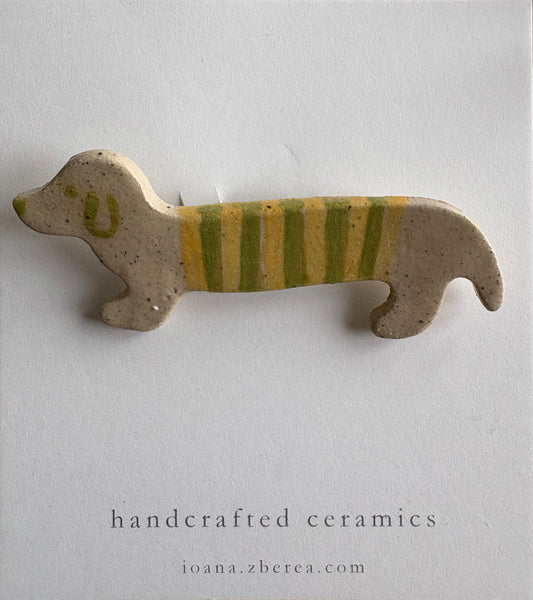Ceramic teckel brooch